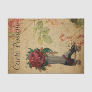 Ephemera French Postcard Roller Skate Decoupage Tissue Paper