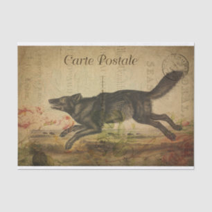 Ephemera French Postcard Running Wolf Decoupage Tissue Paper