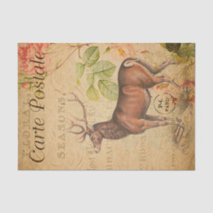 Ephemera French Postcard Stag Deer Decoupage Tissue Paper