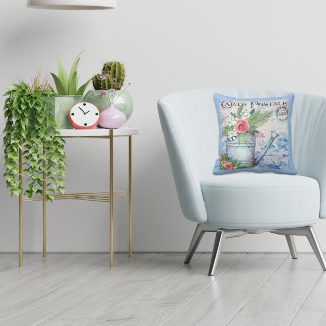 Ephemera French Postcard Watering Can Floral Cushion (Creator Uploaded)