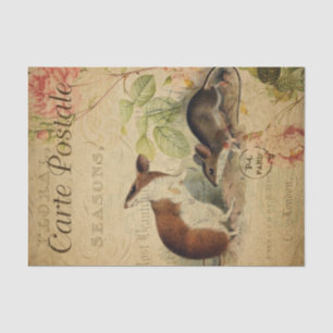Ephemera French Postcard Wood Mouse Decoupage Tissue Paper