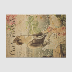 Ephemera French Woman in Countryside Decoupage Tissue Paper