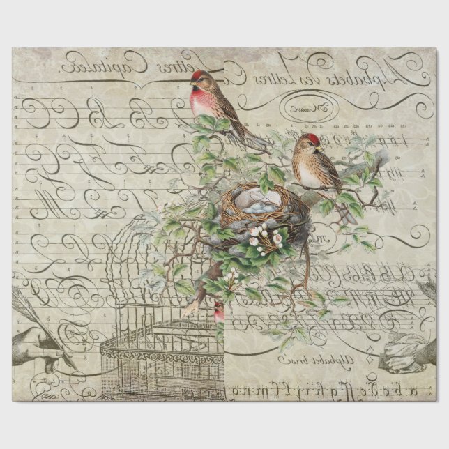 Ephemera Red Bird Decoupage 60lb paper (Seam)