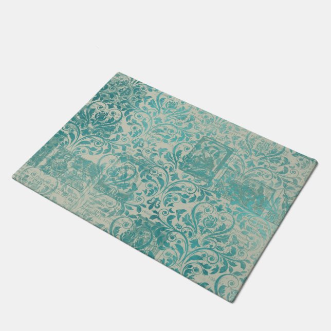 Ephemera Turquoise Paper Series Design 19 Doormat (Angled)