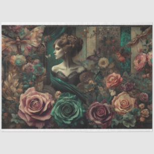Ephemera Victorian Lady, Roses, Floral Decoupage Tissue Paper