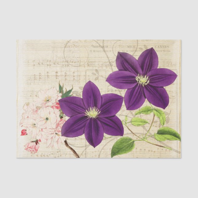 Ephemera Vintage  Purple Floral Tissue Paper (Front)