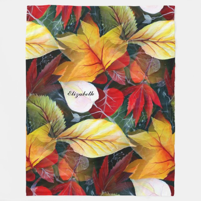 Ephemeral Autumn Foliage in Watercolor Vivid Bold  Fleece Blanket (Front)