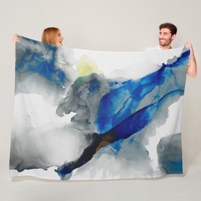 Ephemeral - Blue & Grey Fleece Blanket (In Situ)