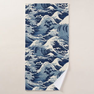 Ephemeral Crests: Hokusai Waves Reimagined Bath Towel Set