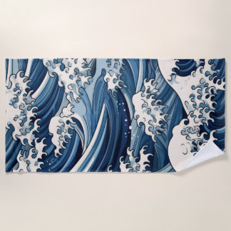 Ephemeral Crests: Hokusai Waves Reimagined Beach Towel
