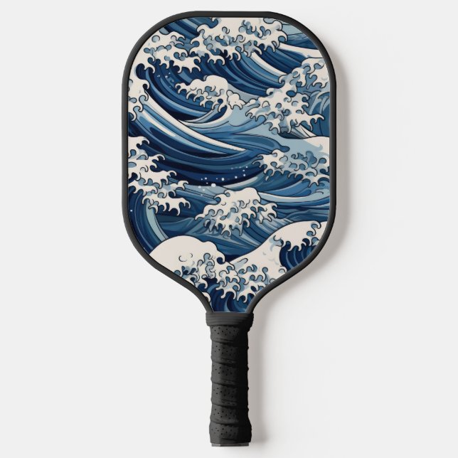 Ephemeral Crests: Hokusai Waves Reimagined Pickleball Paddle (Front)