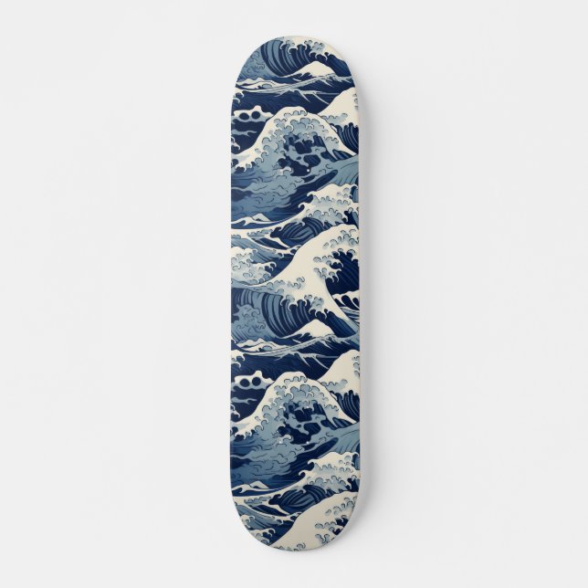 Ephemeral Crests: Hokusai Waves Reimagined Skateboard (Front)