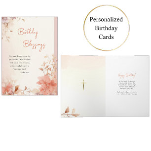 Ephemeral Dark Peach Flowers Orthodox Birthday     Card