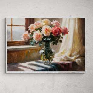 Ephemeral Elegance: Roses by the Window Poster