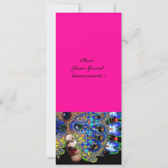 EPHEMERAL Mardi Gras Masquerade ball fuchsia,blue Announcement (Front)