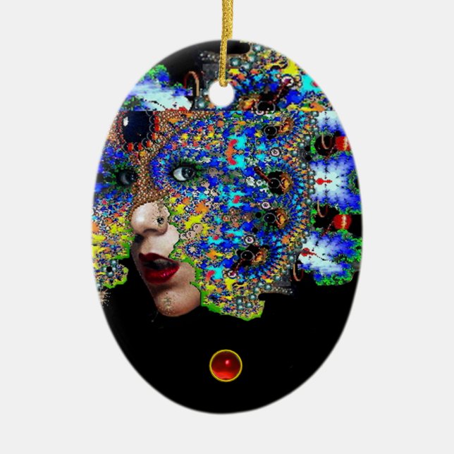 EPHEMERAL , Red Ruby , Blue Sapphire Ceramic Tree Decoration (Front)