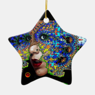 EPHEMERAL , Red Ruby , Blue Sapphire Star Ceramic Tree Decoration