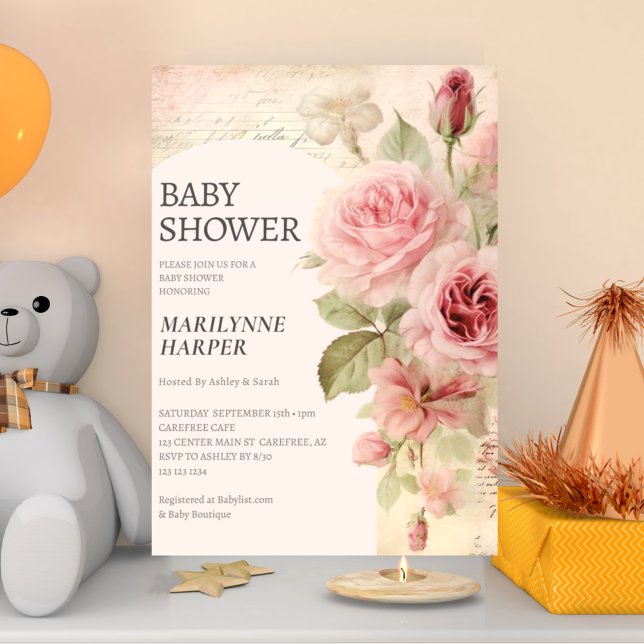 Ephemeral Vintage Roses Baby Shower Invitation (Creator Uploaded)