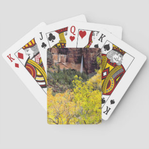 Ephemeral waterfall pours out of slot in cliff playing cards