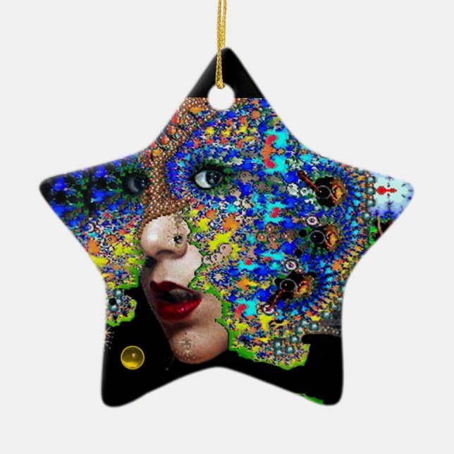 EPHEMERAL , Yellow Topaz , Blue Sapphire Star Ceramic Tree Decoration (Front)