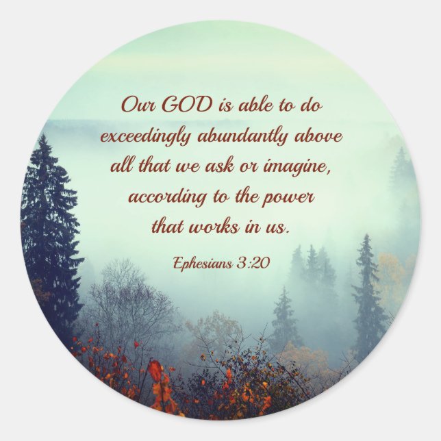 Ephesians 3:20 Our GOD is Able... Fall Forest Classic Round Sticker (Front)
