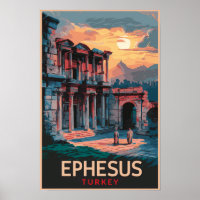 Ephesus Library of Celsus Travel Art Vintage