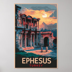 Ephesus Library of Celsus Travel Art Vintage Poster