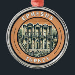 Ephesus Turkey Illustration Travel Art Badge Metal Tree Decoration<br><div class="desc">Ephesus in a vector art style. Ephesus is an ancient city in Turkey’s Central Aegean region,  near modern-day Selçuk. Its excavated remains reflect centuries of history,  from classical Greece to the Roman Empire.</div>