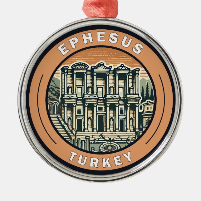 Ephesus Turkey Illustration Travel Art Badge Metal Tree Decoration (Front)