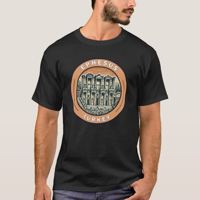 Ephesus Turkey Illustration Travel Art Badge T-Shirt (Front)