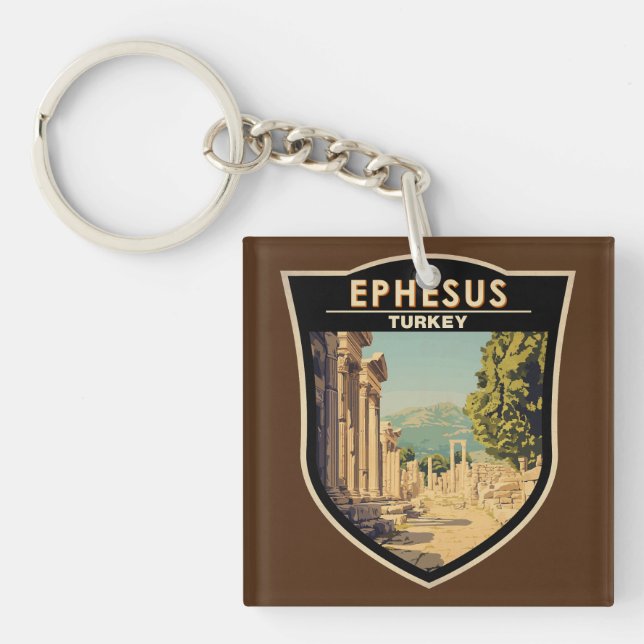 Ephesus Turkey Travel Art Vintage Key Ring (Front)