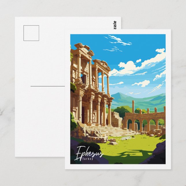 Ephesus Turkey vintage travel place illustration Postcard (Front/Back)