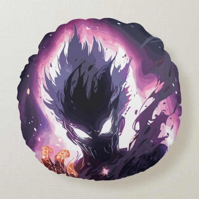 Epic Anime Monster Illustration Round Cushion (Front)