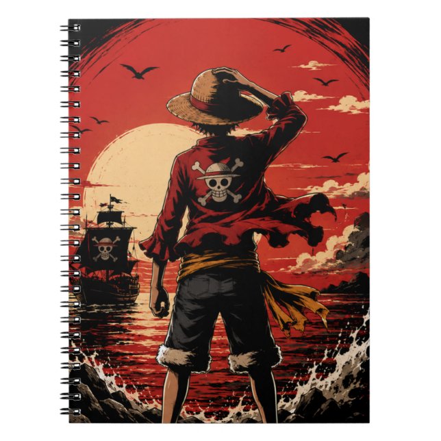 Epic Anime Pirate at Crimson Sunset | Adventure Fa Notebook (Front)