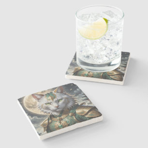Epic Armoured Cat Warrior Stone Coaster