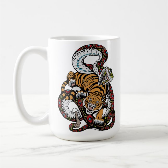 Epic Battle: Tiger vs. Snake Art Coffee Mug (Left)