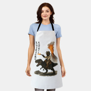 Epic Black Cat Cowboy Riding Dinosaur with Volcano Apron