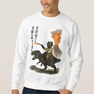 Epic Black Cat Cowboy Riding Dinosaur with Volcano Sweatshirt