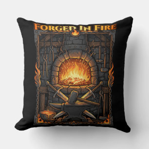 Epic Blacksmith Forge Anvil & Swords Fantasy Art Cushion