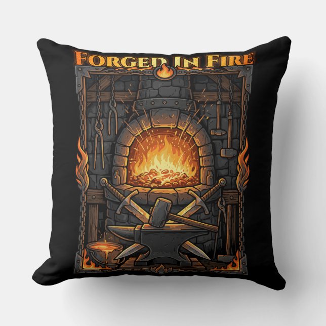 Epic Blacksmith Forge Anvil & Swords Fantasy Art Cushion (Front)