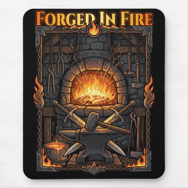 Epic Blacksmith Forge Anvil & Swords Fantasy Art Mouse Pad (Front)