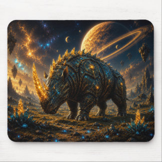 Epic Blue & Gold Armored Space Rhino Mouse Pad