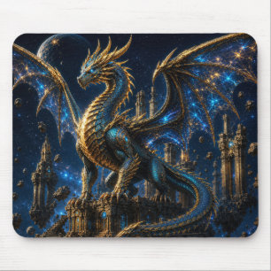Epic Blue & Gold Fantasy Dragon Mouse Pad