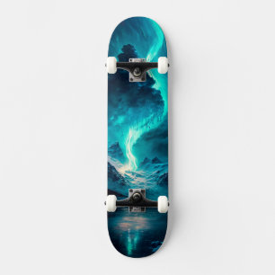 Epic Blue Sky and Mountains with Northern Lights Skateboard