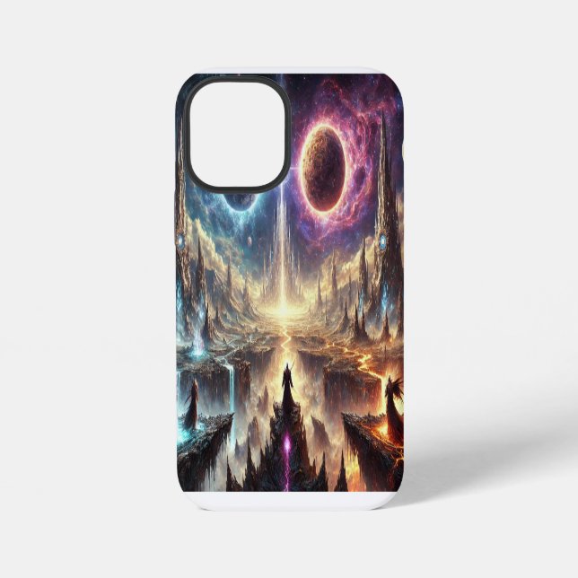 Epic celestial battlefield illustration iPhone case (Back)