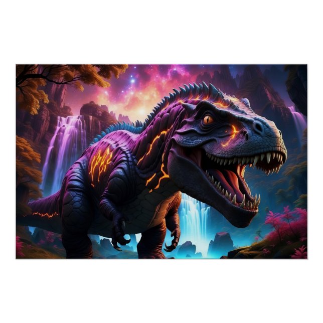 Epic Cosmic Dinosaur Fantasy Vibrant Landscape Pos Poster (Front)