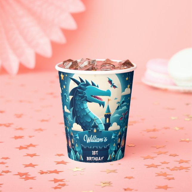 Epic Cute Kids Hero Boys Girls Dragon 1st Birthday Paper Cups (Insitu)