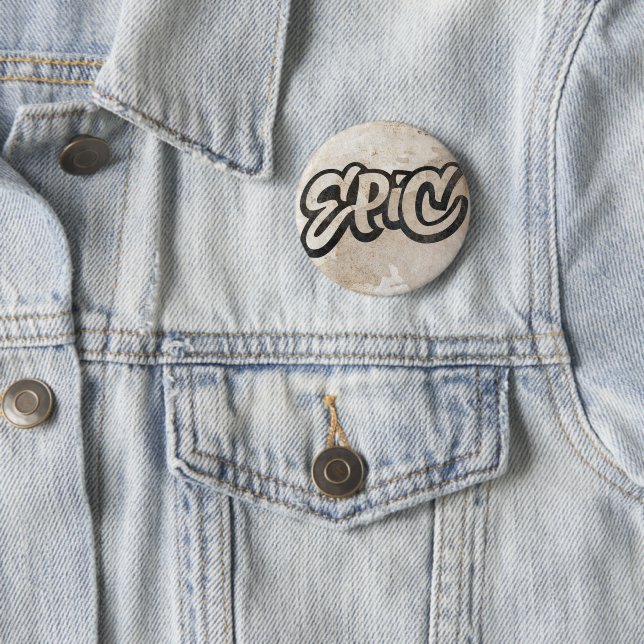 Epic Distressed Graffiti Hippie 60s Lettering 6 Cm Round Badge (In Situ)