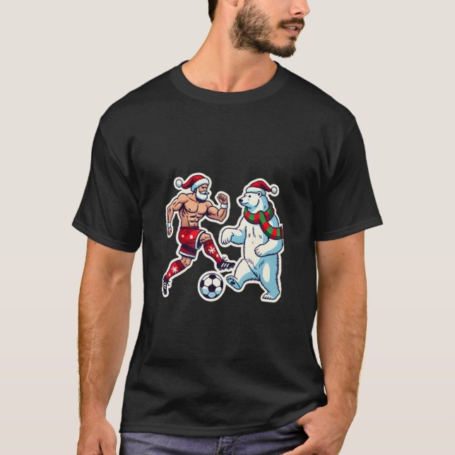 Epic Duel: Santa Claus vs. Polar Bear on the Socce T-Shirt (Front)
