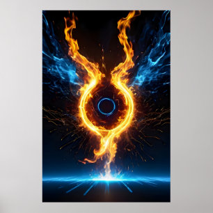 Epic Elemental Magic Ring Blue Orange Fire Poster